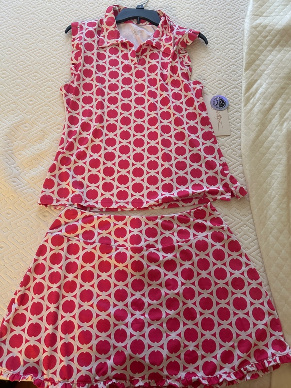 Gottex Pink & White Geometric Sleeveless Top and Skort Set
